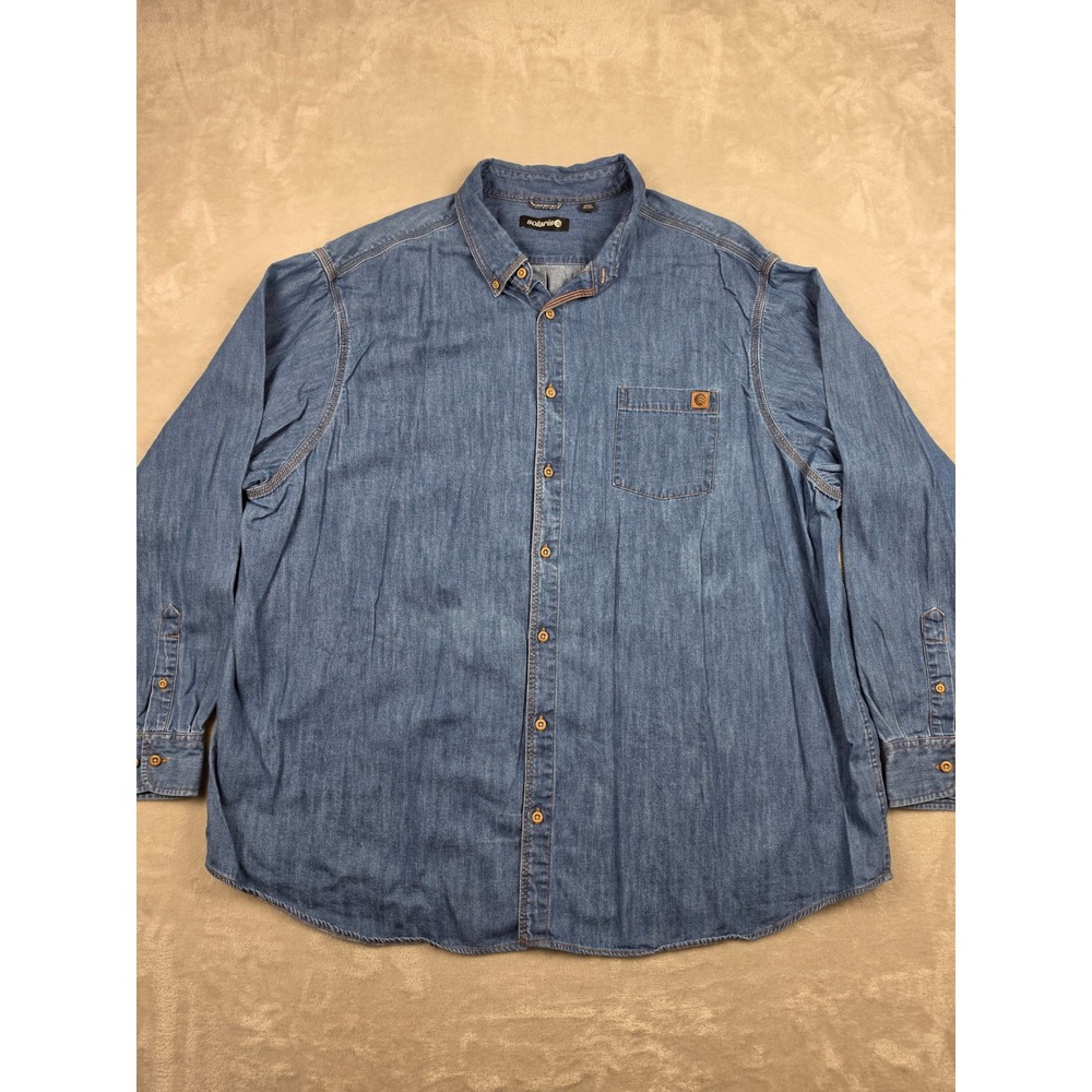 Solaris Denim Button Down Shirt Mens 3XB Blue Long Sleeve Pocket Cotton Casual